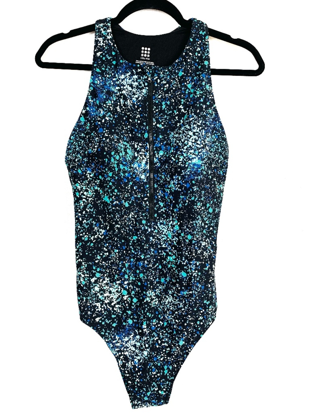 Title Nine Bond Alumni One Piece Swimsuit Womens Medium Black Blue  Hubble Print